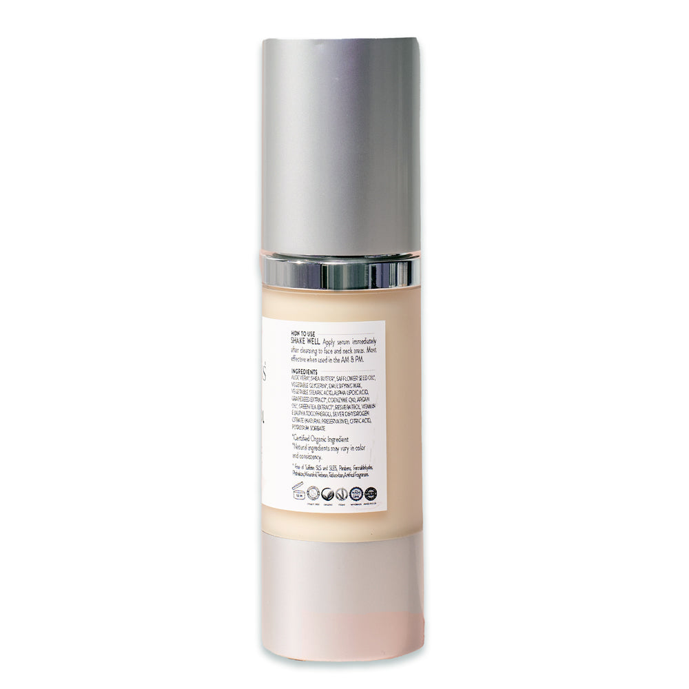 Suero reafirmante instantáneo con resveratrol orgánico: suaviza visiblemente las líneas de expresión.